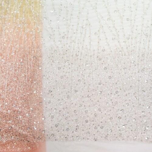 2021 Gradient Color Crystal Sequins Beaded Lace for French Party Wedding Gown Fabric HY1306