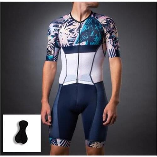 2021 Mens Quick-dry Short Sleeve Cycling Jersey Triathlon Compression Sponge Padded Cycling Skin suit Ropa De Ciclismo Maillot