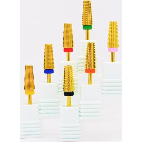 1pc 5in1 Gold Milling Cutter For Manicure And Pedicure Electric Machine For Nail Electric 7Sizes Stainless Steel Nail Drill Bits