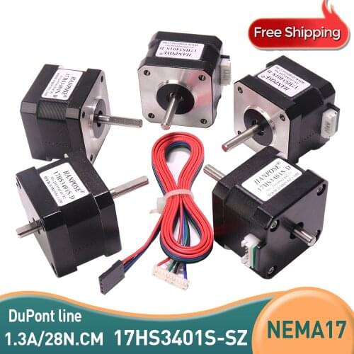 5pcs Stepper Motor 42 double shaft motor 42BYGH 1.3A 17HS3401S-SZ two aixs motor 4-lead NEMA 17 for 3D printer