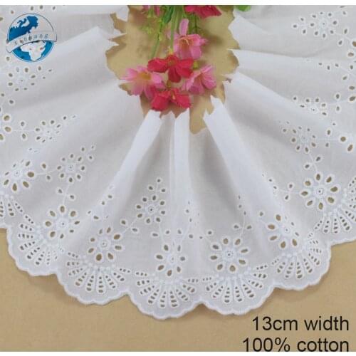 13cm Width Cotton Embroidey White Lace Sewing Ribbon Guipure African Lace Fabric Trim Wedding DIY Garment Accessories#4252