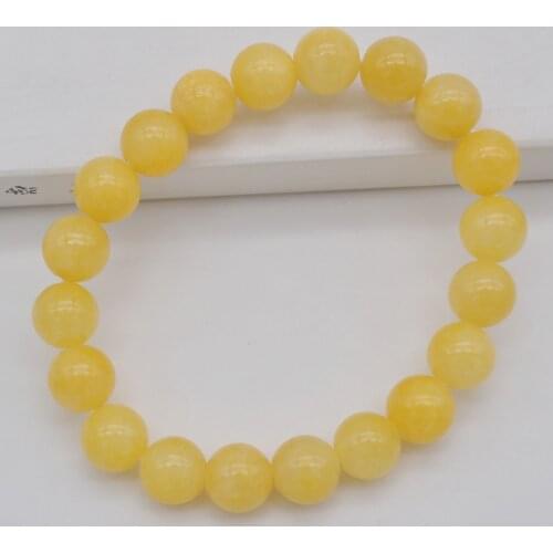 10MM Yellow Jad e Stone Round Beads Bracelet Bangle Stretch Jewelry For Woman Gift 8 Inch WG002