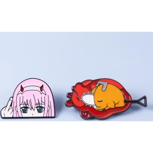 Anime DARLING in the FRANXX Brooch Pins Pink Zero Two Devil Horn Figure Badge Brooch For Cartoon Fans Lapel Pin Jewelry