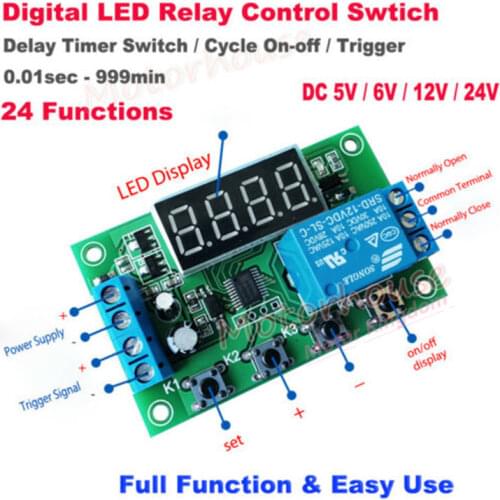 Digital LED Relay Control Switch DC 5V/6V/12V/ 24V Delay Turn On/off Cycle Timer Relay Signal Trigger Switch Module