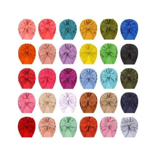 Baby cotton blends Headband Soft Bowknot Turban Hair Bands soft knit fabric pleated bow Indian hat for Gift
