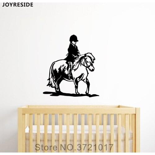 JOYRESIDE Child Horse Rider Wall Decal Vinyl Nursery Decor For Kids Bedroom Dorm pony sticker Playroom Decoration Mural XY203