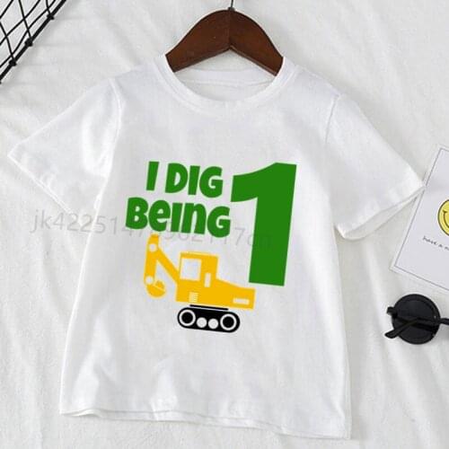 1-9 Construction Birthday Shirt Excavator Birthday Boy Girl T Shirt Summer Clothing Toddler Fashion T-shirt Cute Children