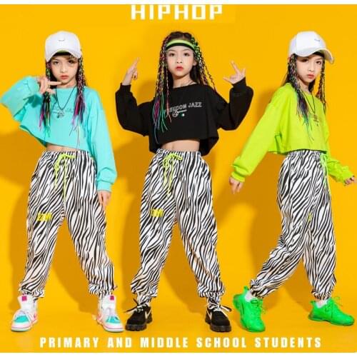 Jazz Dance Costume Girls Hip Hop Clothing Crop Tops Loose Striped Pants Modern Dance Performance Stage Costume Rave Wear BL5937
