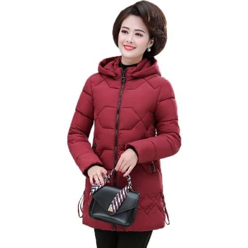 Middle-aged and elderly Jacket Winter New Women Down Cotton Jacket Mid-length Hooded Plus Size Thicken Outerwear Parka Top T393
