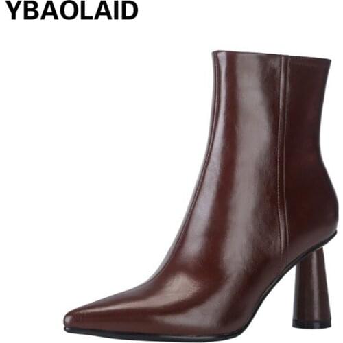 Fashion Pointed Burgundy Side Zipper Special-shaped Heel Boots for Fall/winter 2021 New Beige-white Tendon Bottom Womens Boots