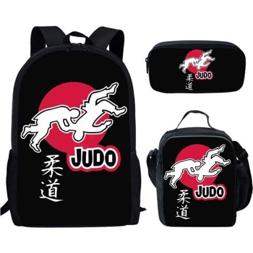 3Pcs Judo School Bags Set For Boys Girls Cool Kids Jiu-jitsu Backpack Primary Student Book Bag Children Lunch Box Pencil Case