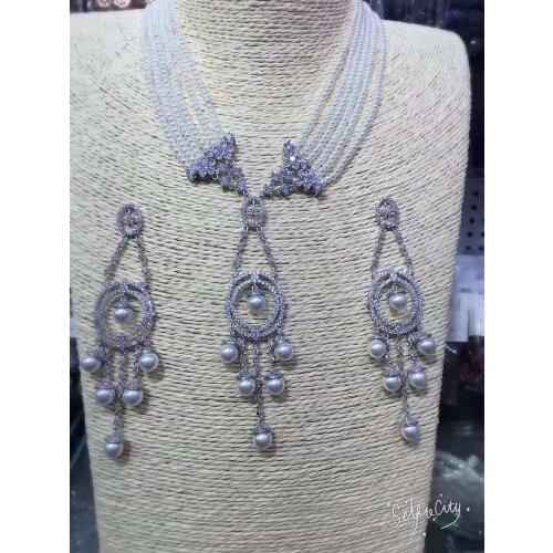 Jewelry Sets Earrings DIY Women Luxury Pearls Necklace Making Findings Paved Zircon Connector Pendants