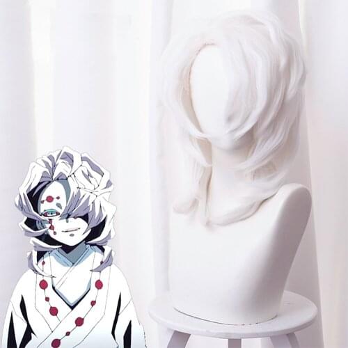 Ghost Destruction Blade Tired Spider Mountain Lower Ghost White Shaped Short Hair Cos Wig Anime Cosplay Game Hair Perform Wig