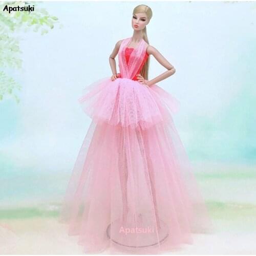 Pink Patchwork Multi-layer Wedding Dress For Barbie Clothes Fashion Doll Outfits Dresses 1/6 BJD Dolls Accessories Kids Toys DIY