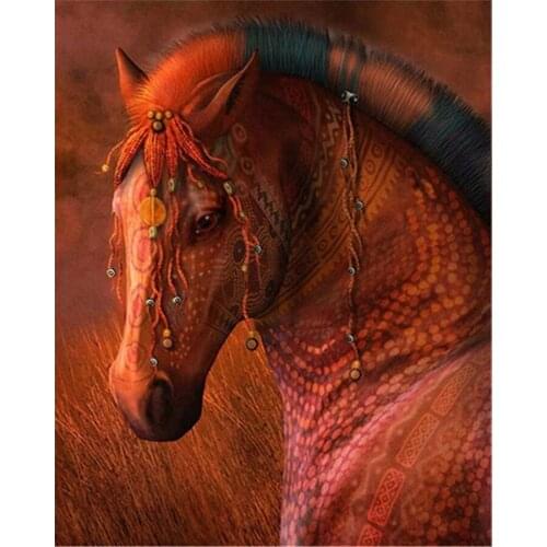 Strong Animal Red Horse Grassland 3D DIY Diamond Painting Cross Stitch Embroidery Diamond Mosaic Halloween/Christmas decor