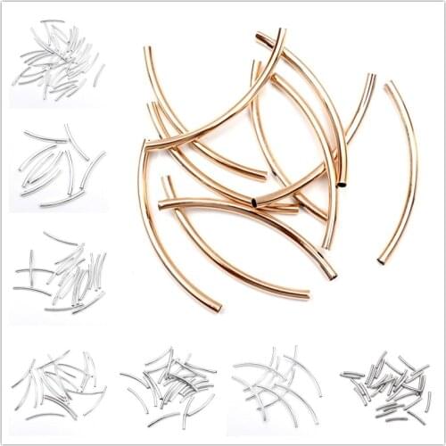 200pcs 20-50mm Silver Curved Tube Spacer Beads Connectors Jewelry Findings For Bracelets Necklace Diy Jewelry Making Accessories