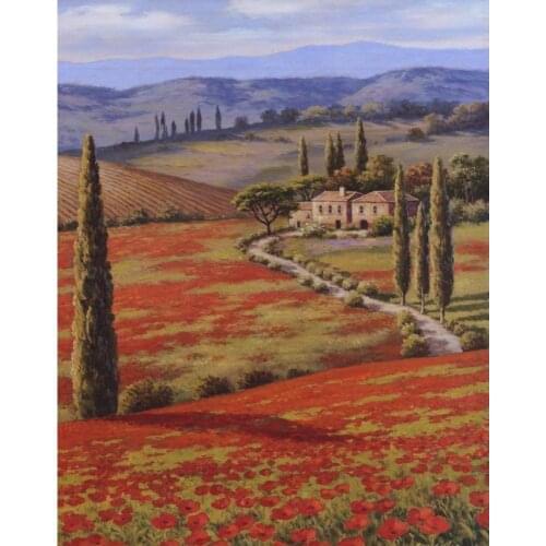Mediterranean canvas oil painting landscape pictures Red Poppy Field art for home wall decoration