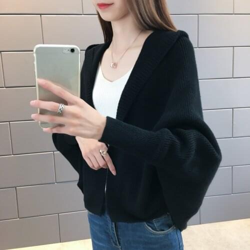 Sweater Cardigan Women Autumn Winter Hooded Loose Short Thicken Sweater Casual Long Sleeve Knitting Tops
