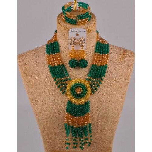 Teel green army green and champagne gold ab african jewelry set crystal 6CLS