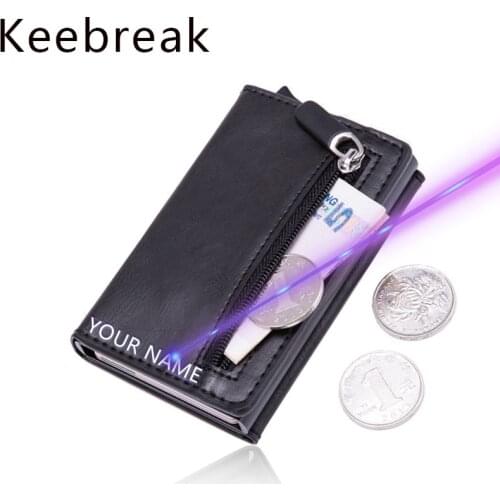 Slim Zipr Coin Metal Wallets Carbon Rfid Credit Card Holder Men Leather Purse Bank ID Cardholder Travel Minimalist Wallet Wolet