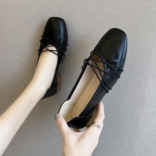 Korean Shoes Square Toe Autumn Shallow Mouth Female Footwear Casual Sneaker All-Match 2020 Retro Grandma Fall Dress Comfortable