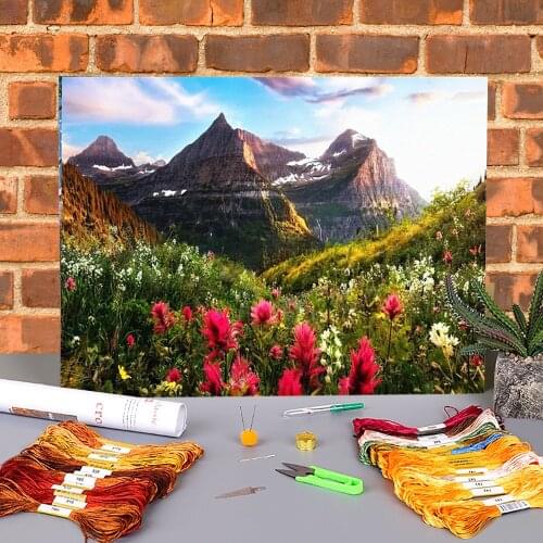 Flower Landscape Pre-Printed 11CT Cross Stitch Embroidery Full Kit DMC Threads Hobby Painting Craft Handicraft Sales Different