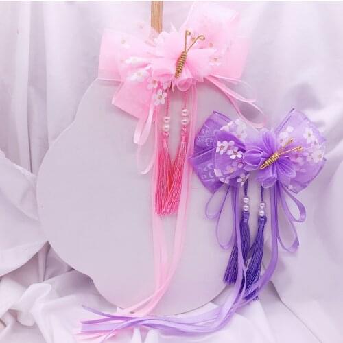 Hanfu tassels streamers hairpin back head clip net yarn big butterfly end clip ancient style accessories girl child flower head