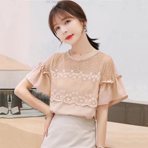Women Blouse Lace Top Womens 2021 Clothes Womens Ruffled Summer Top Womens Blusas Mujer De Moda