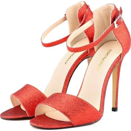 LOSLANDIFEN Open Toe Gitter Pumps For Women High Heels Shoes Ankle Strap Summer US Size 5-10
