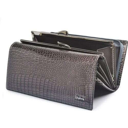 Womens Wallet Genuine Leather Large Capacity Zipper Package Coin Purses ID Card Holder Ladies Clutch Female Phone Money Bag