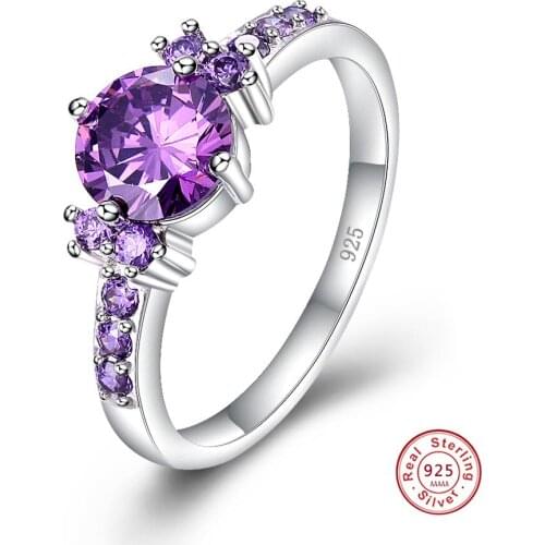 New Design Luxury Charm Austrian Purple Crystal Zircon Ring Wedding Engagement Bridal Plata plated Jewelry Rings For Women