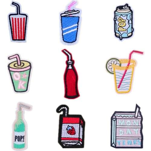 300pcs/lot Embroidery Patche Letter Clothing Decoration Accessories DiyIron Heat Transfer Applique Small Blue Drink Beverage Box
