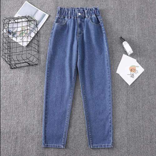 5XL Plus Size Elastic High Waist Womens Jeans Loose Blue Denim Pants For Women Straight Trousers Casual Harem Jean Femme C7027