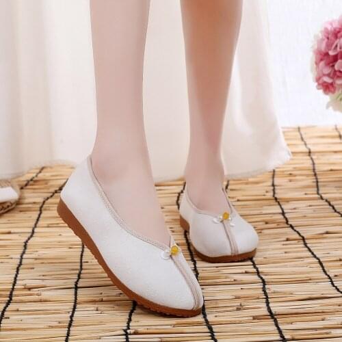 Ladies Solid Plain Soft Cotton Fabric Driving Shoes Vintage Women Comfort Slip-On Walking Ballet Flats Light Blue Pink