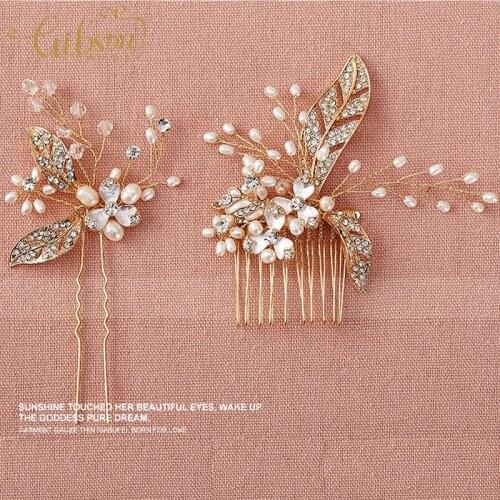 Free Shipping 2pcs/set Enamel Flower Vintage Hair Comb and Bride Bobby Hair Pin Set Wedding Headpiece