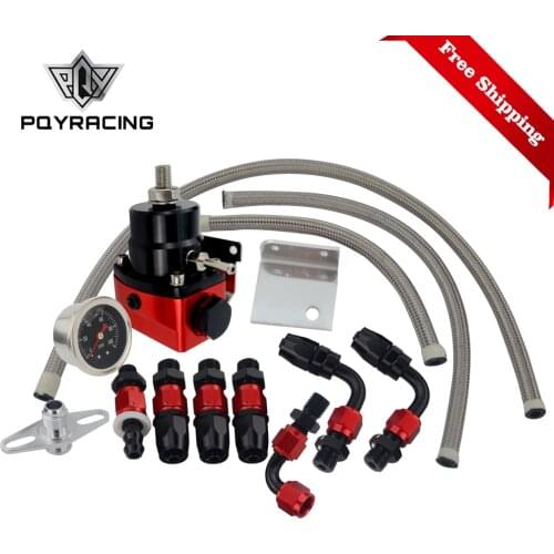 Free Shipping Black&Red Universal fpr AN6 Fitting fuel pressure regulator For 7MGTE MKIII with hose line.Fittings.Gauge 7842BKRD