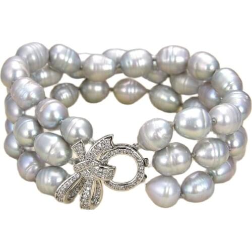 GG Jewelry 8'' 3 Strands Grey Rice Gray Rice Pearl Bracelet