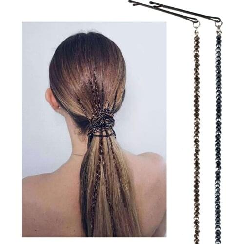 Luxury Crystal Long Hair Accessories For Women Clips Tassel Hair Chain Jewelry Rhinestone Trendy Hairband Punk Girls Gift