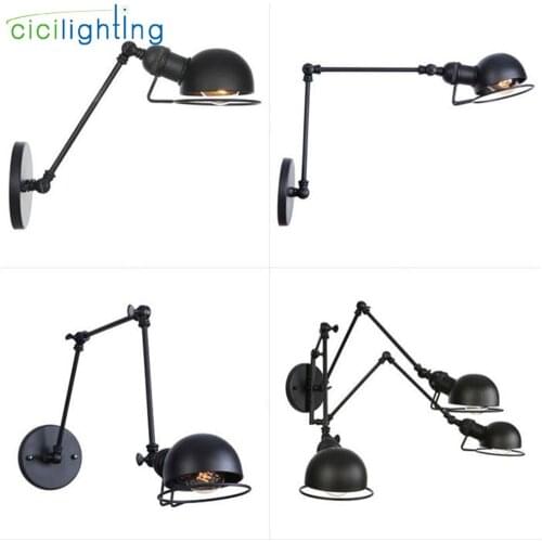 Black 15cm 25cm 35cm 45cm Double Swing Arms Wall Light Bowl Metal Lampshade Sconce Lamp Industrial Design Steampunk Mur Lamp