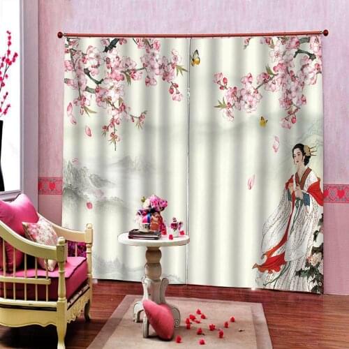 Ancient beauty landscape painting Curtains Plum blossom butterfly Digital Print For Living room bedroom Blackout Drapes Decor