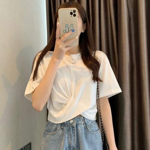 T-shirt Women Cropped Solid Sexy Minimalist Hot Sale Slim Casual Fashion Preppy Chic Basic Tops Korean Style Streetwear Popular