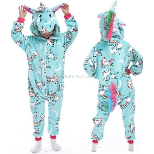 Anime Animal Cartoon One Piece Unicorn Dino Rabbit Hooded Jumpsuits Costume for Boys Girls Unicorn Kigurumi Pijama Kids Pajamas