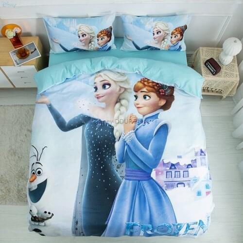 Disney Cartoon Frozen Anna Elsa Kawaii Bedding Set Single Twin Full Queen Size Comforter Cover Bedding Sets Bed Sheet Pillowcase