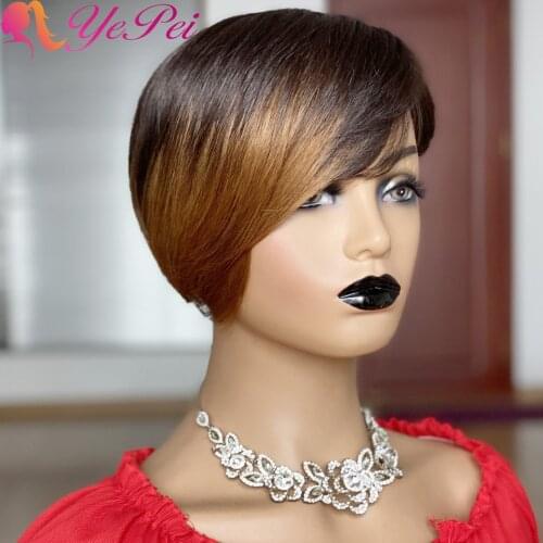Short Pixie Cut Wig Omber Human Hair Wigs Brazilian Remy Hair P2/30 Color Full Mahine Made Human Hair Wig For Women Yepei Hair