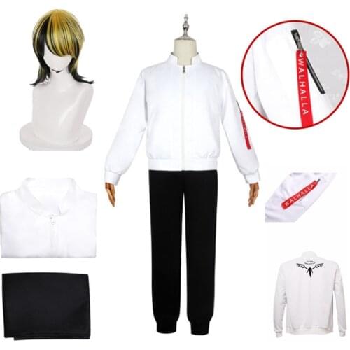 Tokyo Revengers Hanemiya Kazutora Cosplay Costumes wig White Coat Valhalla Uniform Baseball Coat