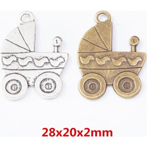 25 pieces of retro metal zinc alloy Baby carriage pendant for DIY handmade jewelry necklace making 7616