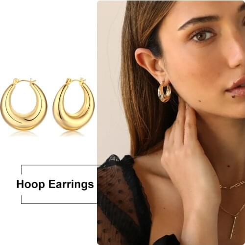 Chunky Gold Hoop Earrings for Women Fat Tube Earrings Chubby Earrings Bohe Girls Female Stainless Steel Gifts