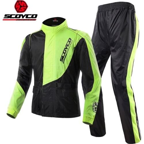 Scoyco Mens Motorcycle Raincoat Suit Separates Outdoors Riding Reflective Raincoat Bicycle Motorbike Sportswear Rain Gear RC01