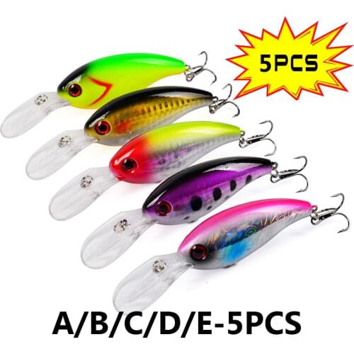 5Pcs Crankbaits Set Mixed Colors Fishing Lures Minnow Baits Wobbler with Box Bass Swimbait Sea Swim Jerkbait Trout Tackle Hard