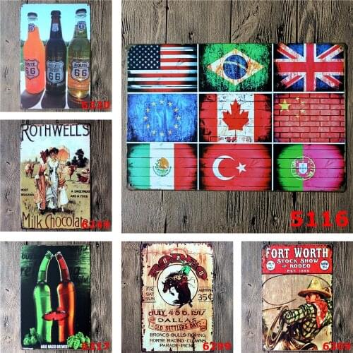 National Flag Vintage Metal Poster of United States European Union United Kingdom Canada China Tiki Bar Wall Decoration Poster